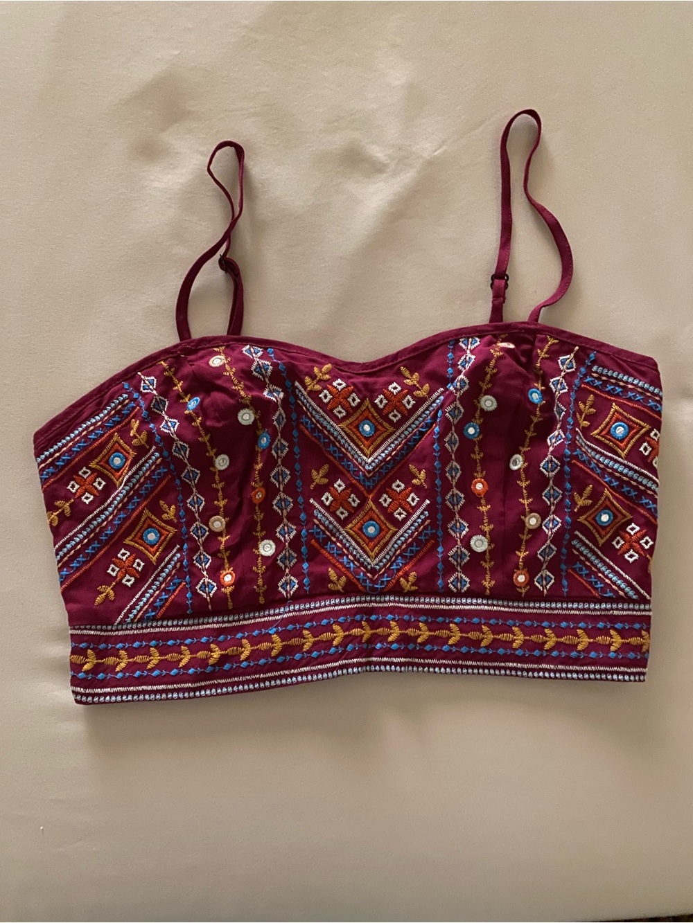 Xhilaration Burgundy Embroidered Cropped Cami